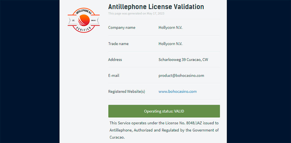 License in Boho casino Boho casino license