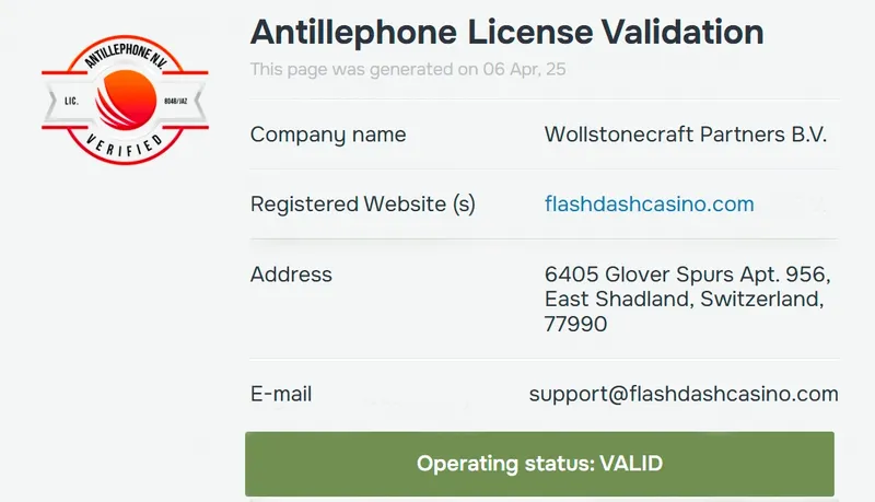 License and security of Flash Dash casino Flash Dash Casino License