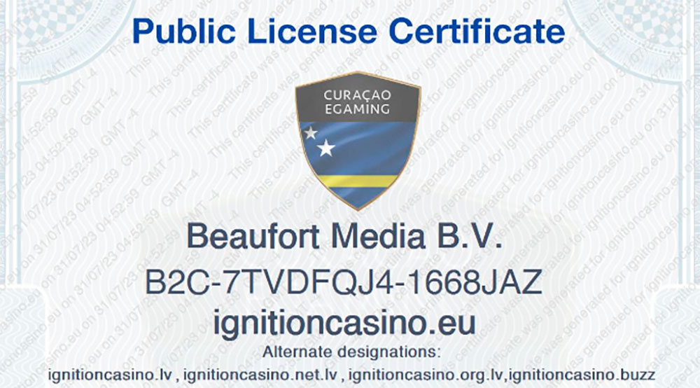 Ignition Casino Licensing License Ignition Casino