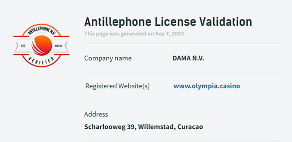 License Olympia Casino Olympia Casino License
