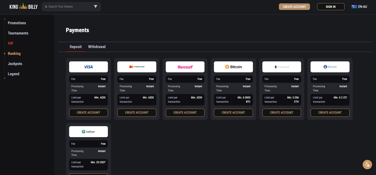 Casino King Billy Payment Methods Payment Methods in King Billy Casino